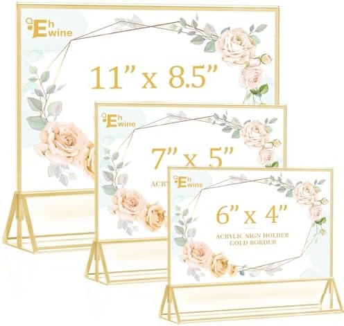 EHWINE 24 Pack Acrylic Sign Holder 4 x 6 Horizontal, Double-Sided Stand up Table Top Sign Holders, Gold Acrylic Picture Frame Menu Flyer Paper Holder Display Stand for Office Business Store Wedding Party