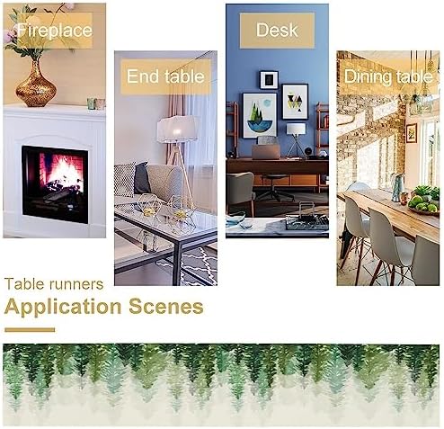 Forest Pine Trees Table Runner, Woodland Tabletop Scarf Home Kitchen Holiday Decor, Seasonal Farmhouse Rustic Dining Decorations Party Supply 13 X 70 Inch