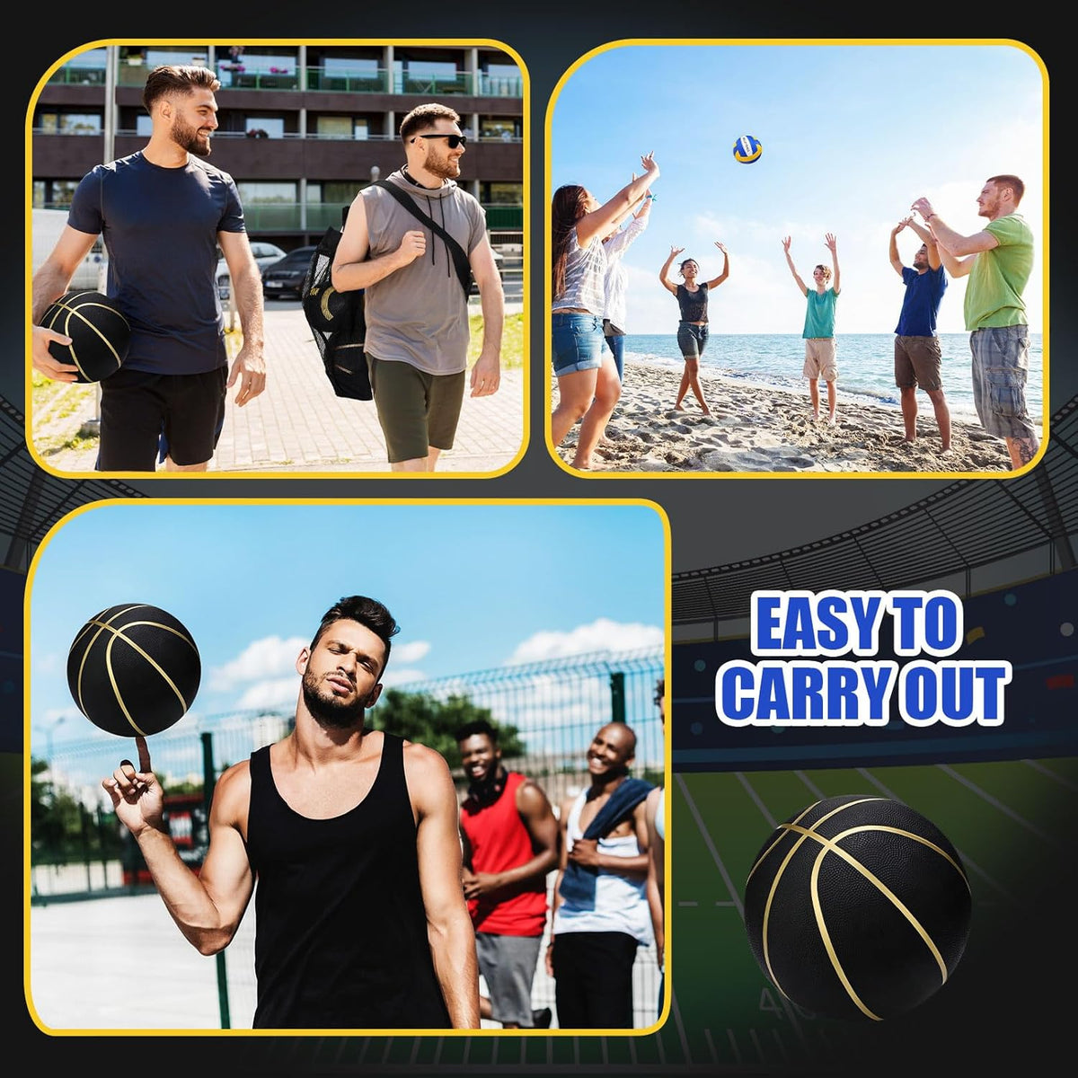 8 Pcs Sports Balls Set Include Basketball Football Soccer Volleyball with 2 Sport Equipment Bags 2 Pumps for Teens Youth Adult Outdoor Operation Christmas Ball Gifts