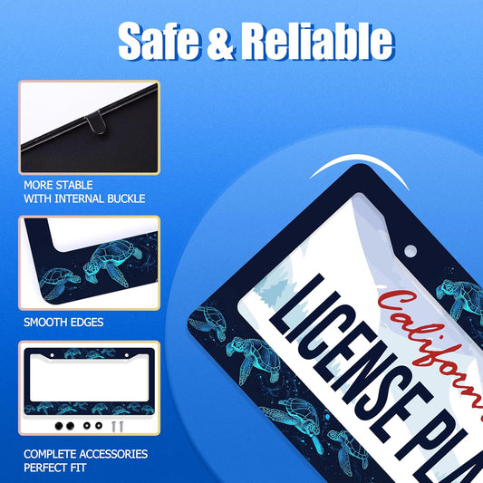 Sea Turtle License Plate Frame Blue Turtles License Plate Stainless Steel Funny License Plate Holder Ocean Animal Car Accessory Car Decoration 12.3" x 6.3" Fits Standard Vehicles Size