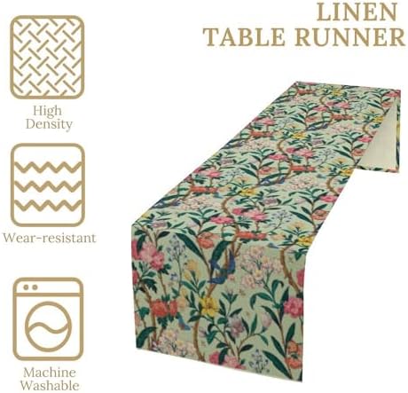 William Morris Floral Table Runner, Birds Butterflies and Bees Botanical Flower Original Design Print Table Runner for Home Party Dining Room Kitchen Decor 13x108 Inch