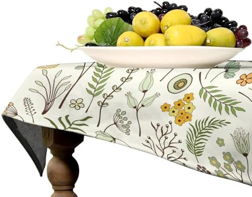 Wild Mushroom Tablecloth, Vintage Botanical Rustic Wildflower Herbs Plants Green Mushroom Table Cloth for Farmhouse Kitchen Dinning Room Picnic Parties Home Decor 55x75in