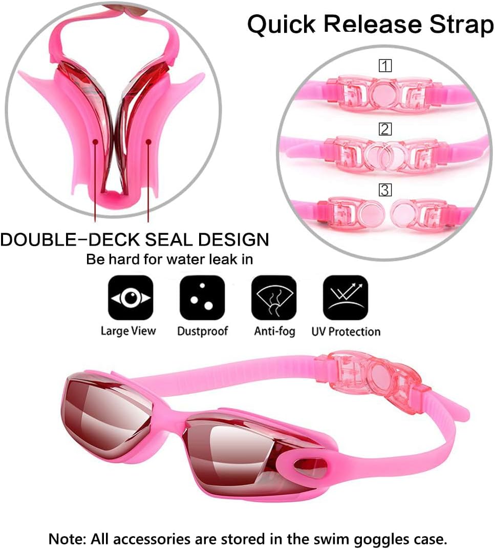 Swim Goggles Swimming Goggles No Leaking with Nose Clip, Earplugs, Swim Cap and Case for Men Women