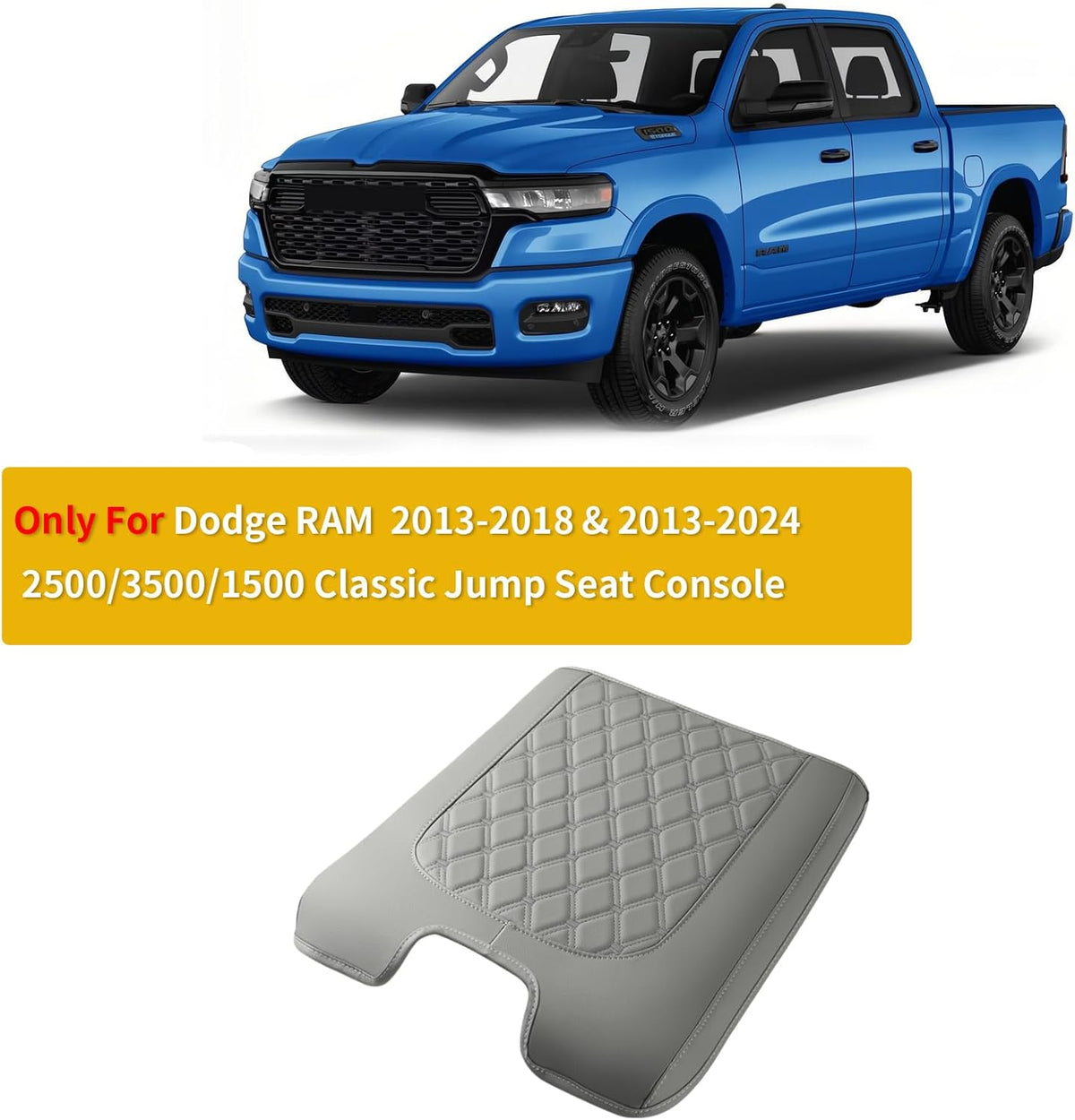 GIANT PANDA Custom Fit Console Cover for 2013-2018 Ram 1500 & 2013-2024 Ram 2500/3500/1500 Classic Model Jump Seat Console - Waterproof Faux Leather Armrest Center Cover - Full Protection - Grey