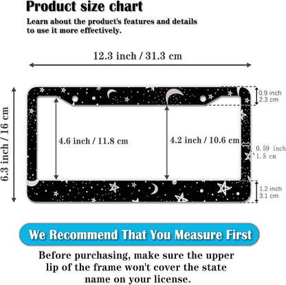 License Plate Frames Black and White License Plate Covers Night Moon Star Black Print Aluminum Metal Car Accessory 2 Pack with Screw Covers Set