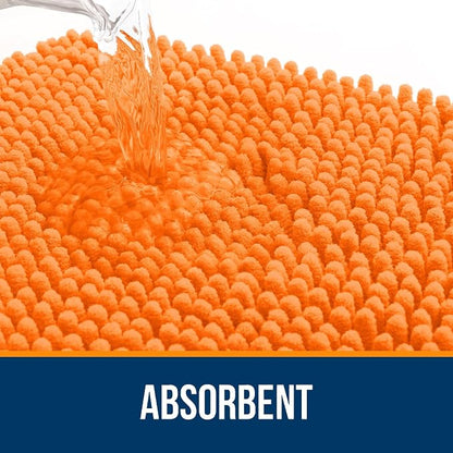 OLANLY Small Bathroom Rugs 24x16, Extra Soft Absorbent Chenille Bath Rugs, Rubber Backing Quick Dry, Machine Washable Bath Mats for Bathroom Floor, Tub and Shower, Home Decor Accessories, Orange