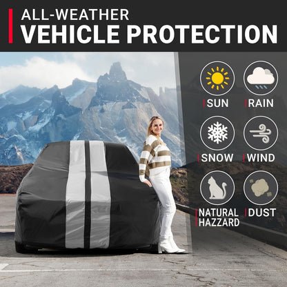 iCarCover Custom Car Cover for Buick Special (1964-1969) Waterproof All-Weather Rain Snow UV Sun Protector Full Exterior Indoor Outdoor Car Cover (Stripe - Black/Gray)