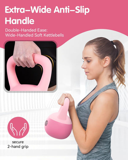 Soft Kettlebell - Cushioned Impact-Resistant Base and Anti-Slip, Kettle bell Anti-Slip Grip Weight for Home Workouts, Safe Strength Training Kettlebells Sets for Women & Men, With Non-slip Gloves