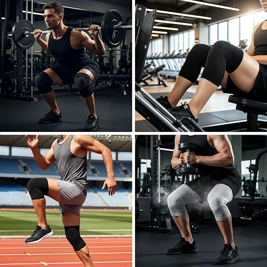2 Pairs Bamboo Charcoal Compression Knee Sleeve (Gray+Black) (Medium) | Bamboo charcoal polyester, Seamless design , Elastic support stabilizes joints. Relieves arthritis and knee pain