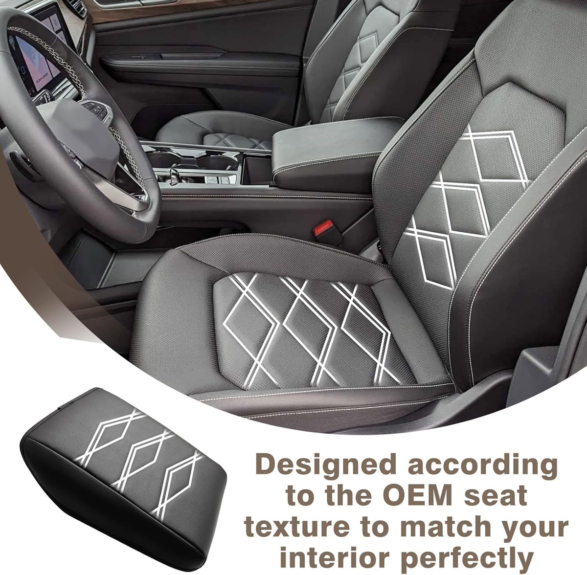Muslogy for 2024 2025 Atlas & Cross Sport Center Console Pad Armrest Cover Protector Vegan Leather Extra Soft Armrest Box Lid Pad Compatible with Volkswagen Atlas/Cross Sport Accessories (V1_Black)