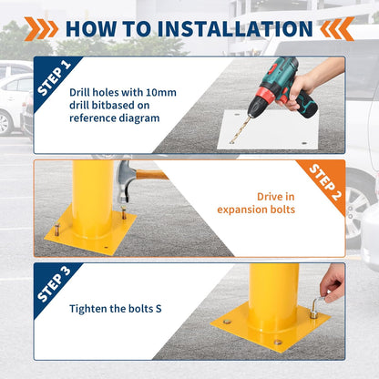 4.5x36 Inch Safety Bollard Post - Yellow Steel Bollard with Anchor Bolts (6-Pack) for Parking Lots, Walkways & Traffic Areas
