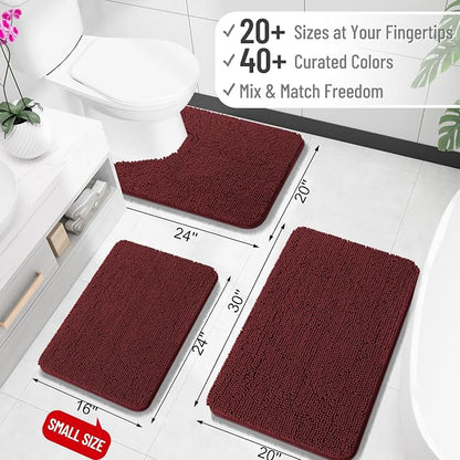 OLANLY Toilet Rugs U-Shaped 20x20, Extra Soft Absorbent Chenille Contour Bathroom Rugs for Toilet, Dry Quickly, Machine Washable, Non-Slip Bath Mat, Andorra Red-Brown
