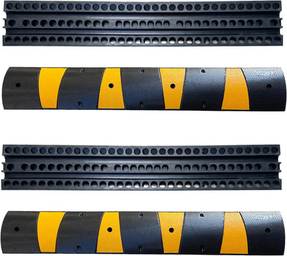 Rubber Speed Bump 6 Feet Rubber Driveway Modular Heavy Duty Speed 72.4 x 12 x 2.4 Inch Cable Protector Ramp for Garage Gravel Roads Asphalt Concrete, 6Ft-Speed Bump (2 Pack 6ft Speed Hump)
