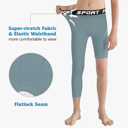 MIVEI One Leg Compression Tights Youth Boys Basketball Leg Sleeve | Kids Compression Pants Girls' Single Leg Tights 3/4 Leggings for Baseball Softball Soccer Running Football, Sports Base Layer