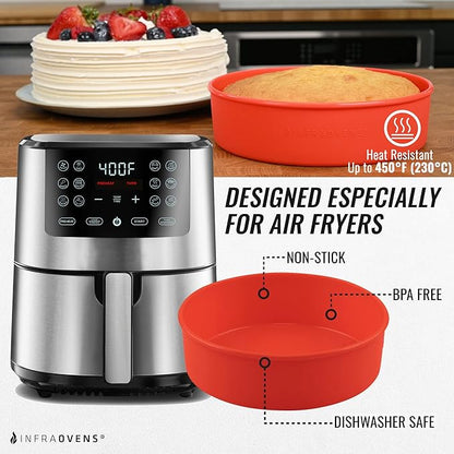 Air Fryer Silicone Baking Set, 6.7” Cake Pan, Muffin Cups, Scraper & Cheat Sheet – Non-Stick, BPA-Free Bakeware for Instant Vortex, Cosori, Ninja, Chefman & More by INFRAOVENS
